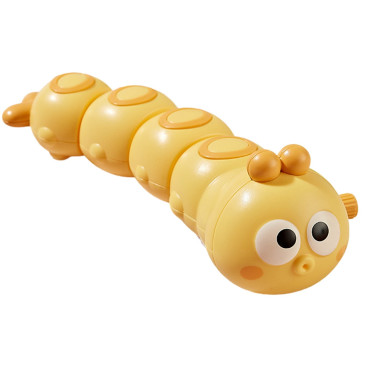 Jucarie mecanica pentru copii Cyrax, omida haioasa, material ABS, cu cheita, distractiva, se taraste, se misca, 15 x 4 cm, galben