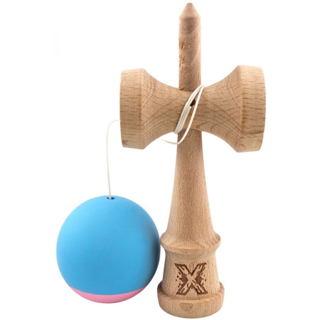 Jucarie Interactiva Kendama Profesionala, Cyrax, din Lemn, 18 cm, Joc de Indemanare pentru Copii si Adulti, Bicolor Turcoaz Roz