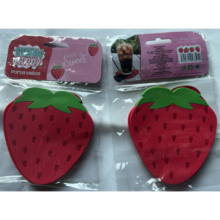 Suport pentru Pahar, Cyrax, Model Capsuna, din PVC, 10 x 12 cm, Rezistent la Caldura, Rosu