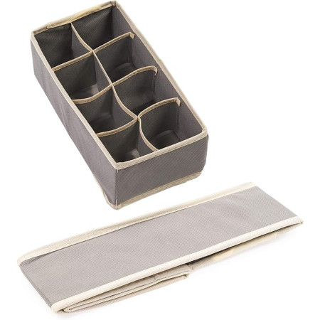 Cutie De Depozitare,  Pentru Lenjerie, Sosete Si Sutiene, Material Textil, 8 Compartimente, 32 x 16 x 10 cm, Culoare Gri