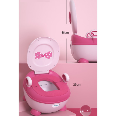 Olita pentru Copii, Cyrax, +1an, Portabila, Design cu Fundita, cu Capac, Model Prietenos, Non-Toxic, Compartiment Detasabil, cu Manere, cu 4 Picioare, Usor de Curatat, 46*33*32 cm, Roz