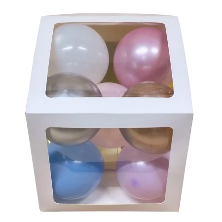 Set 4 Cutii pentru Baloane, Cyrax, Model Simplu, Tematica Aniversare, Cuburi Decorative din Plastic, Accesorii pentru Petrecere, 30 x30 cm, Transparente Contur Alb
