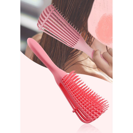 Perie Flexibila, Cyrax, pentru Descurcat Par Cret/Umed si Uscat, 8 Brate Mobile, din TPE, 24.5 x 4.5 x 2 cm, Roz