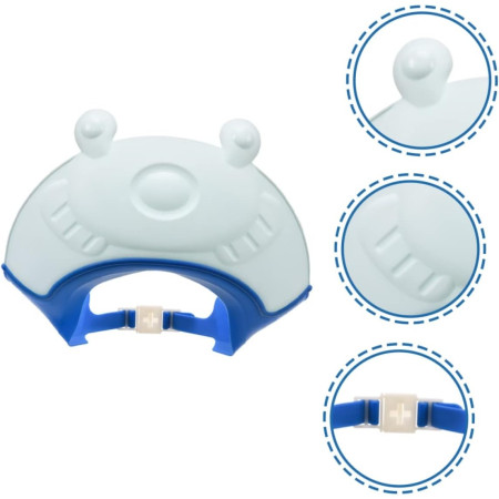Cyrax Viziera de Protectie Baie Pentru Copii, Fippy, Model Broasca, Dimensiune ajustabila, Durabil, Usor de curatat, Impotriva Samponului, pentru Ochi si Urechi, TPE+PP, 24x23 cm, Albastru
