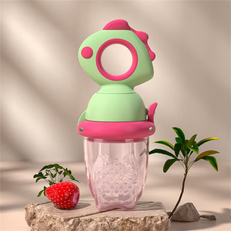 Suzeta pentru Fructe, Cyrax, pentru Bebelusi, din Silicon Alimentar, +4 Luni, 2 mm Grosime Gauri Tetina, 12.4 x 5.1 x 4.7 cm, Verde/Fucsia