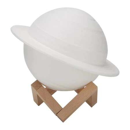 Lampa de veghe in forma de Saturn 3D Saturn Light, alimentare baterii, stand plastic inclus, 15 cm,  Alb Cald