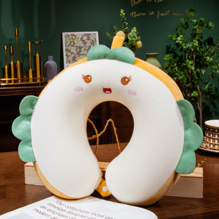 Perna de Calatorie in Forma de U,  Pentru Gat si Cap, Umplutura din Spuma cu Memorie, 30x30 cm, Model Burger, Accesoriu de Voiaj, Birou, Masina, Sistem Prindere Capse, Alb