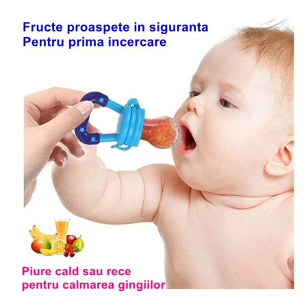 Suzeta pentru diversificarea alimentatiei/dentitie Cyrax, potrivit pentru fructe si piure proaspat, Albastru, fara BPA