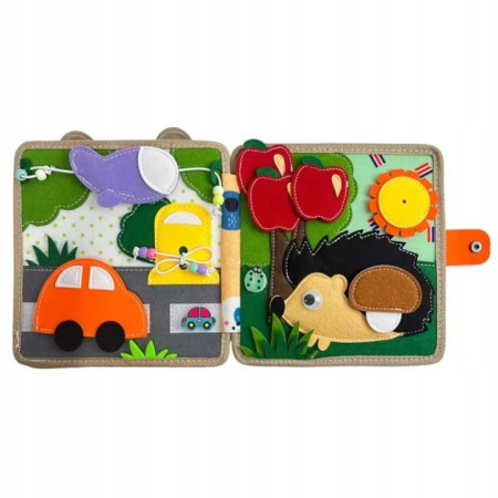 Carte Senzoriala Educativa Montessori 7in1, Cyrax, Dezvoltare Abilitati Motorii, 8 Pagini, 3D, cu Elemente Detasabile, Model Girafa, 21x21x8 cm, Maro