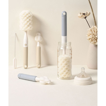 Set 3 Perii de Spalat Biberoane, Cyrax, pentru Tetina, Biberon, Pai, Materiale Sigure, fara BPA, Curatare 360°, Gri