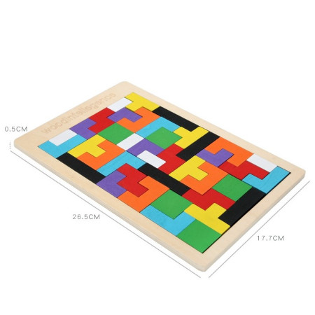 Puzzle Montessori, Cyrax, din Lemn, Tip Tetris, +36 Luni, Forme Neregulate, 40 Piese, 26.5 x 17.7 cm, Multicolor