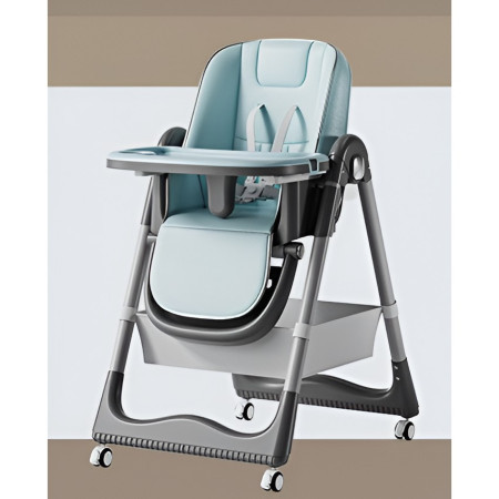 Scaun de Masa pentru Bebelusi si Copii, Cyrax, 2 Tavite si Husa Detasabile, Multifuncțional, Stabil, Centura de Siguranta, Inaltime Ajustabila, Spatar Reglabil Moale, Cos de Depozitare, 100x50x80cm, de la 6 Luni, Albastru