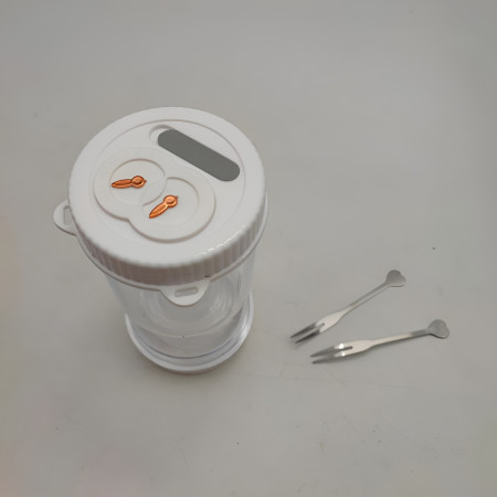 Borcan pentru Muraturi, Cyrax, cu Separator pentru Lichide, Ermetic, Termorezistent, Tip Clepsidra, 2 Furculite Incluse, ABS, Alb, 18x9x9 cm