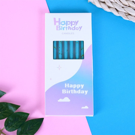 Set 6 Lumanari Lungi, Cyrax, din Parafina, 10 x 0.5 cm, Happy Birthday, Albastru