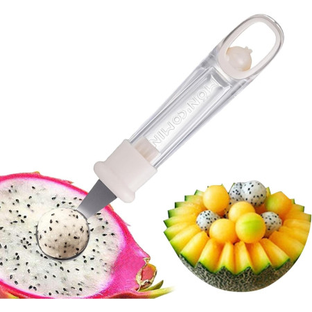 Lingura pentru Bile de Fructe, Cyrax, Scobitor Fructe, Ustensila Multifunctionala pentru Fructe, Accesoriu de Bucatarie, Lingura Antialunecare pentru Salata de Fructe, 17.6 x 2.9 cm, Bej