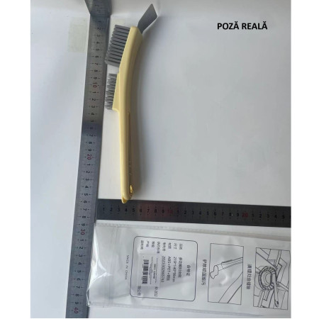 Perie de Sarma pentru Bucatarie,  din Doua Bucati, Maner Lung cu Gaura de Prindere, Peri din Otel, Anti-Reziduu, Anti-Murdarie, 24.5x2.7x6.7cm, Galben