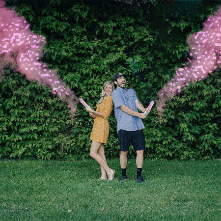 Tun Confetti, Cyrax, Model Gender Reveal, Boy or Girl, 40 cm, Ambalaj din Carton, Eliberare prin Rasucire, Roz