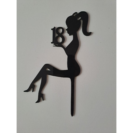 Decoratiune Topper pentru Tort, Cyrax, Model Fata 18 Ani, Dimensiuni 16x11.5 cm, Tematica Majorat, Negru