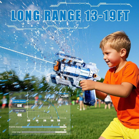 Pistol Manual cu Apa, Cyrax, Jucarie Pistol cu Apa Sigur Pentru Copii, Design Nou S-Shooter Atractiv, 23 x 14.5 cm, Albastru Transparent