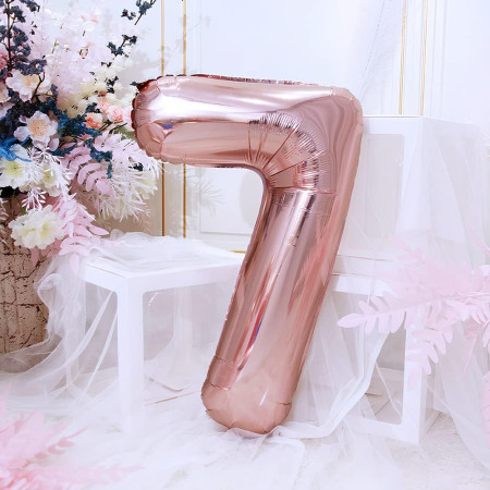 Balon din Folie Cyrax, Cifra 7, 81 cm, Pentru Aer sau Heliu, Bulk, Roz Auriu