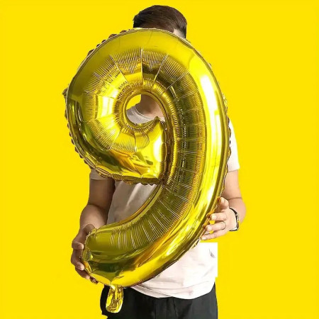 Balon din Folie Cyrax, Cifra 9, 81 cm, Pentru Aer sau Heliu, Bulk, Auriu