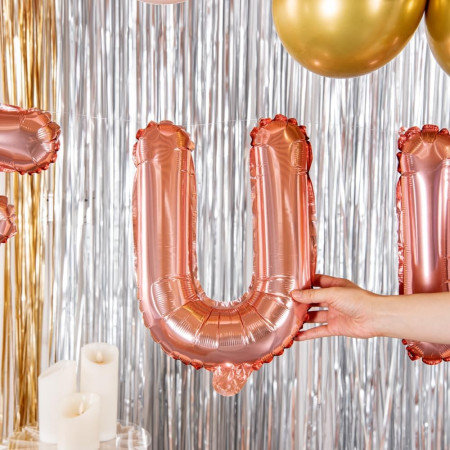 Balon Folie Metalizata Litera U, Cyrax, 40 cm, Umflati cu Heliu sau Aer, Ambalaj Individual, Pai inclus, Rose Gold
