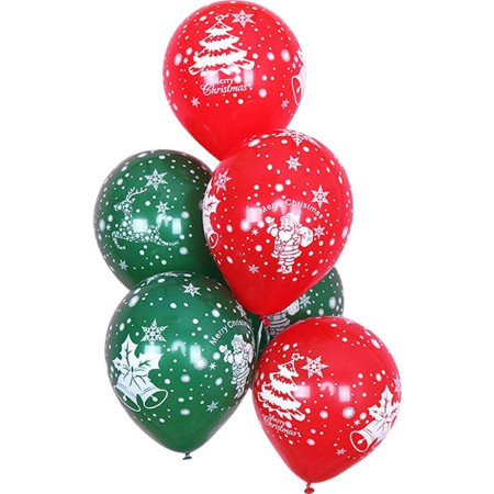 Set 16 Baloane din Latex, Cyrax, Model Merry Christmas, Tematica Craciun, 25 cm, Verde Rosu