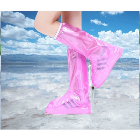 Protectie Incaltaminte pentru Ploaie si Noroi,  Impermeabila, Talpa Antiderapanta, cu Fermoar si Capsa, Inaltime 40 cm, Marime XL 40-41, Roz
