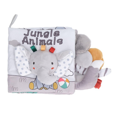 Carte Senzoriala, Cyrax, pentru Bebelusi, 15x16x6 cm, cu Animalute, 3D, Cu Sunete si Fosnete, 0-3 Ani, Model Elefantel, Gri