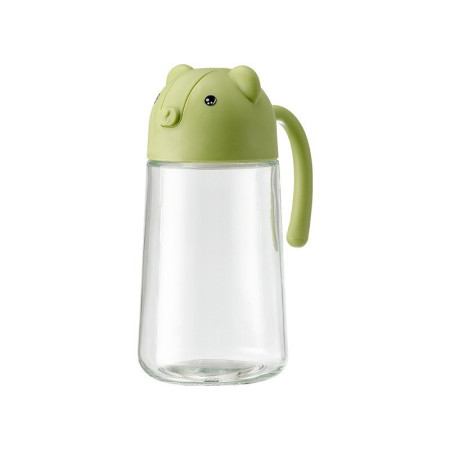 Recipient de ulei, Cyrax, Model Ursulet, Sticla pentru Lichide de Bucatarie, Inchidere Deschidere Automata, 18.5 x 13 cm, Volum 630 ml, Verde