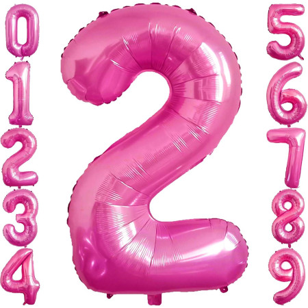 Balon din Folie Metalizata Cyrax, Figurina Cifra, Tema Aniversare 40 cm, Ambalaj Individual, Pai inclus, Umflare cu Aer sau Heliu, Roz, Cifra 2