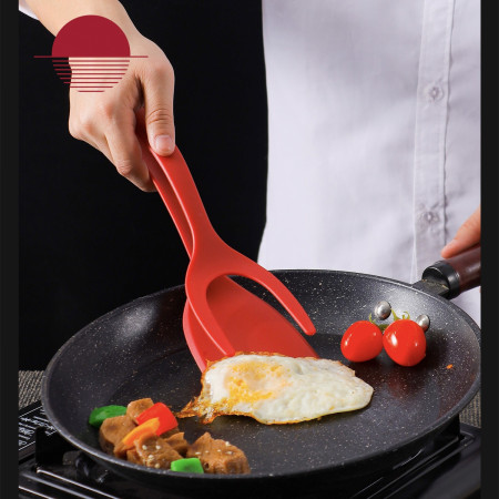 Spatula Multifunctionala tip Cleste, Cyrax, Spatula Cleste pentru Gatit, Silicon PP, pentru Alimente, Carne, Paine, 31 x 8.5 cm Rosu
