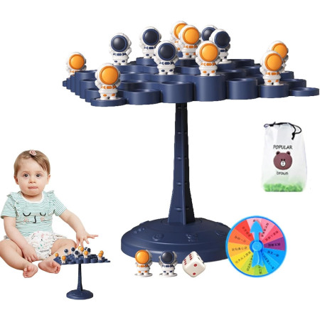 Joc Interactiv, Cyrax, Astronauti in Echilibru, +3 Ani, din Plastic, 50 de Pioni, Placa de Echilibru, Roata cu Pedepse, Zar, 14 x 7 x 14 cm, Albastru