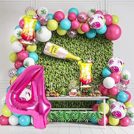 Balon din Folie Metalizata Cyrax, Figurina Cifra, Tema Aniversare 40 cm, Ambalaj Individual, Pai inclus, Umflare cu Aer sau Heliu, Roz, Cifra 4