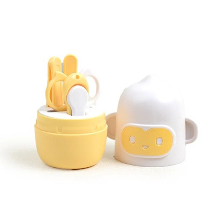 Set 4 Piese Ingrijire Unghii Bebelusi, Cyrax, din ABS+Otel Inoxidabil, Cutie de Depozitare Tip Maimuta, de la 0 Luni, Galben