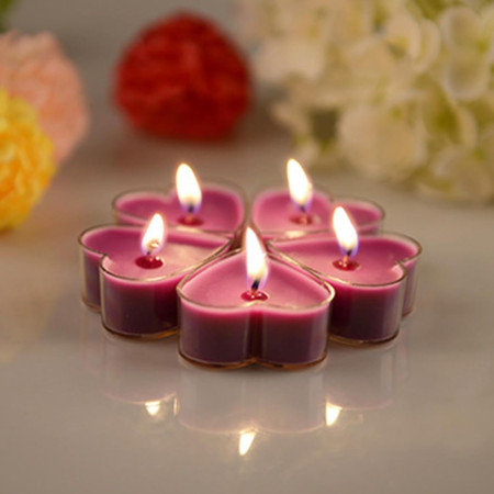 Set 9 Lumanari in Forma de Inima,  pentru Ziua Indragostitilor, Aroma de Lavanda, Ardere 3.5 h, din Parafina, 4 x 2 cm, Mov