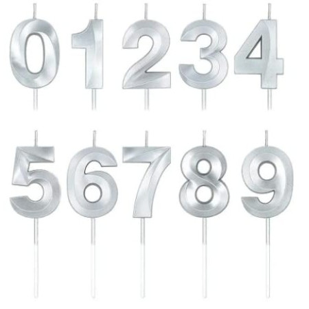 Lumanare Cifra 2, Cyrax, Model Diamond, 5 x 3.4 cm, Argintiu