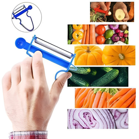 Set 3 Accesorii de Decojire, Razuire si Feliere, Cyrax, pentru Legume si Fructe, Negru-Rosu-Albastru