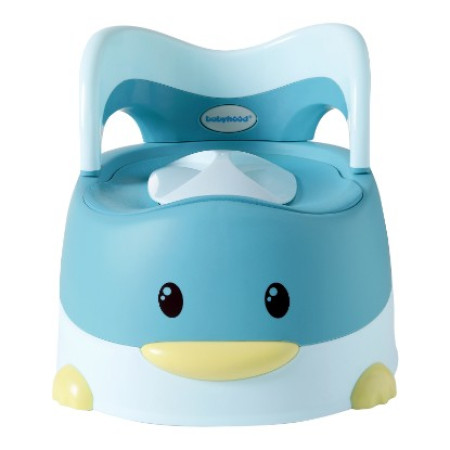 Olita pentru Copii, Cyrax, +6 luni, Detasabila, cu Capac, Antiderapanta, din Plastic, Colac Moale, Model Ratusca, 38x32x30 cm, Albastru