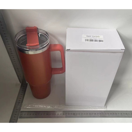 Cana Termos din Plastic, Cyrax, pentru Bauturi Calde si Reci, cu Maner, 9.9x9.9x27 cm, Portocaliu