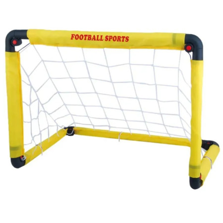 Set Poarta de Fotbal pentru Copii, Cyrax, 80x120 cm, Minge, Cartonase, Pompa, Fluier, Interactiv, Distractiv, Galben