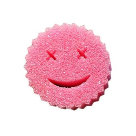 Burete de Vase, Cyrax, Rotund, din Burete PU, Model Smiley Face, Doua Fete, 10 x 4 cm, Roz/Galben
