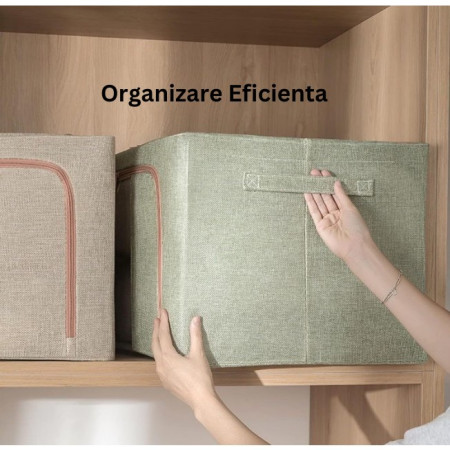 Cutie de Depozitare Pliabila,  Cu fermoar Bidirectional, 66 L, Textil, 50x40x33 cm, Cadru Metalic, o Fereastra, Suport Baza Stabil din Plastic, Verde