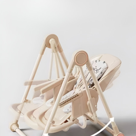 Scaun de Masa pentru Bebelusi si Copii, Cyrax, Tavita si Husa Detasabile, Multifuncțional, Stabil, Centura de Siguranta, Inaltime Ajustabila, Spatar Reglabil Moale, Balansoar, de la 6 Luni, Bej