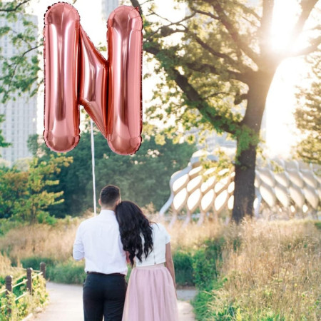 Balon Folie Metalizata Litera N, Cyrax, 80 cm, Umflati cu Heliu sau Aer, Ambalaj Individual, Pai inclus, Rose Gold