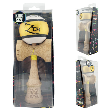 Kendama X ZEN Originala, Profesionala, Cyrax, Big Cups V2, Super Sticky Legendary Cupe Mari, Rulment Metalic cu Ata 55 cm, Auriu/Alb
