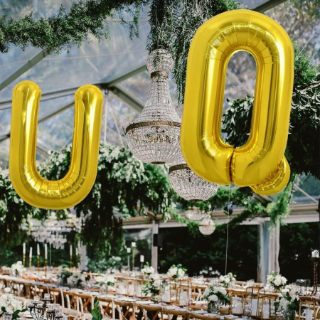 Balon Folie Metalizata Litera U, Cyrax, 40 cm, Umflati cu Heliu sau Aer, Ambalaj Individual, Pai inclus, Auriu