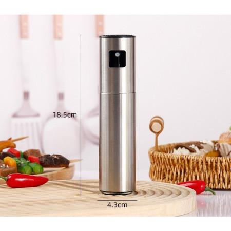 Pulverizator Ulei, Otet, Cyrax, din Otel Inoxidabil, 100 ml, Reincarcabil, 18.3 x 4.3 cm, Argintiu