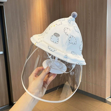 Palarie de Protectie pentru Bebelusi, Cyrax, Model cu Norisori Albastri, Pescareasca, de Primavara si Toamna, cu Masca si Fermoar, 48 cm, pentru 6-12 Luni, Bleu