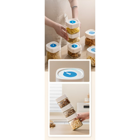 Borcan din Sticla de Inalta Calitate, Cyrax, Capac Ermetic, Uz Casnic, Depozitarea Condimentelor sau a Alimentelor Umede si Uscate, 750 mL, 10x10x12.2 cm, Alb